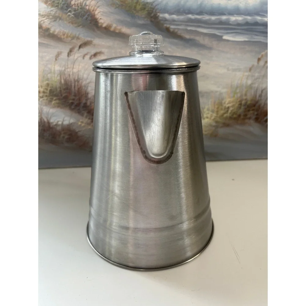 Stainless Steel Stovetop Coffee Percolator Vintage Style Camping Pot 8.5 Inch